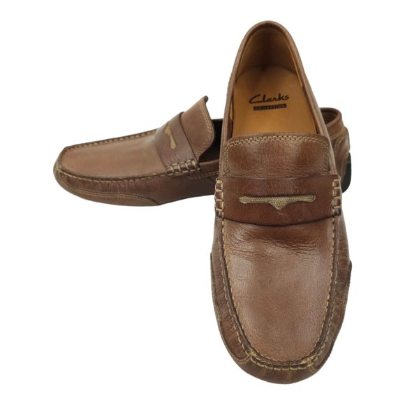 Clarks Collection Driving Mocs Penny Loafers Mens 9 Casual Shoes Brown Slip On - Picture 1 of 12